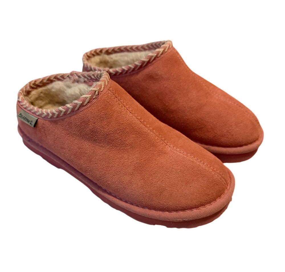 Bearpaw Tabitha Shell Pink Suede Wool Blend Slippers Clogs Women's Size 7